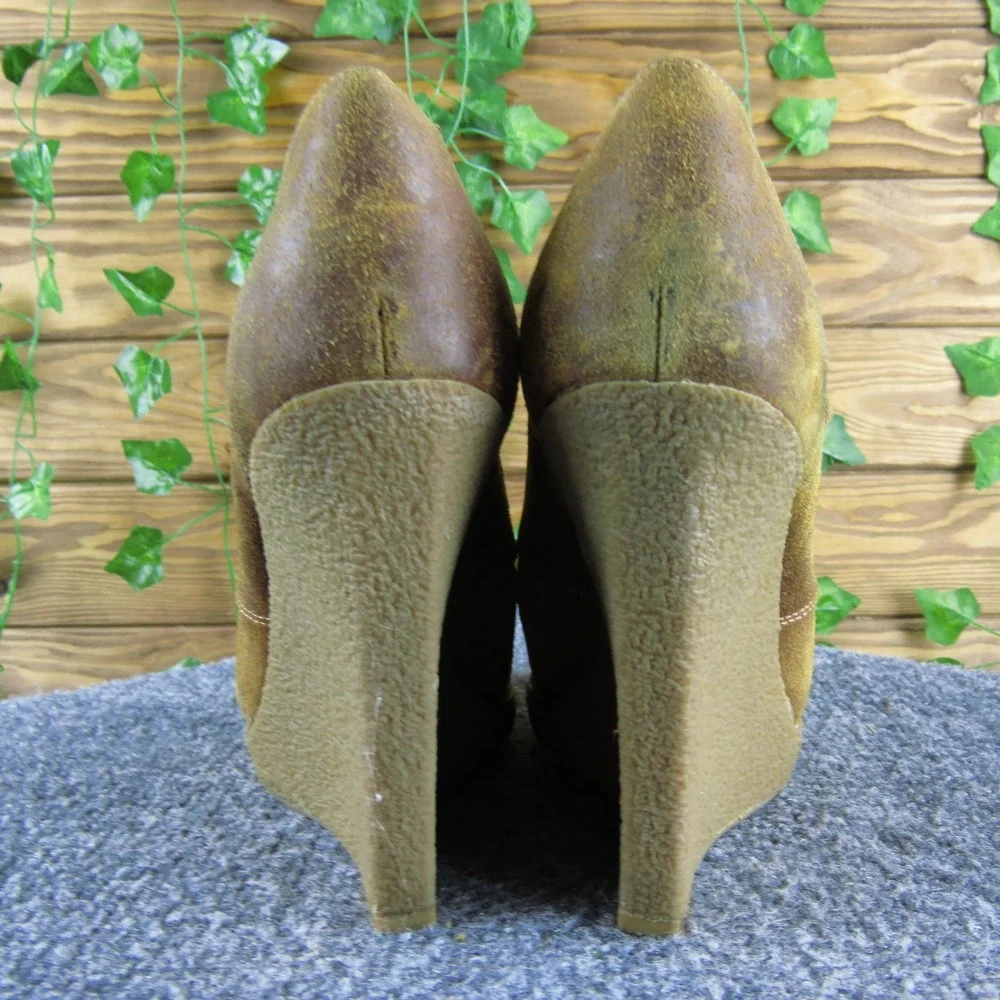 Enzo Angiolini Flory Women 8 Brown Leather Lace Up Wedge Ankle Boots‎ Stylish